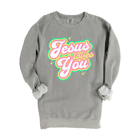 Jesus Loves You Stars | Garment Dyed Sweatshirt