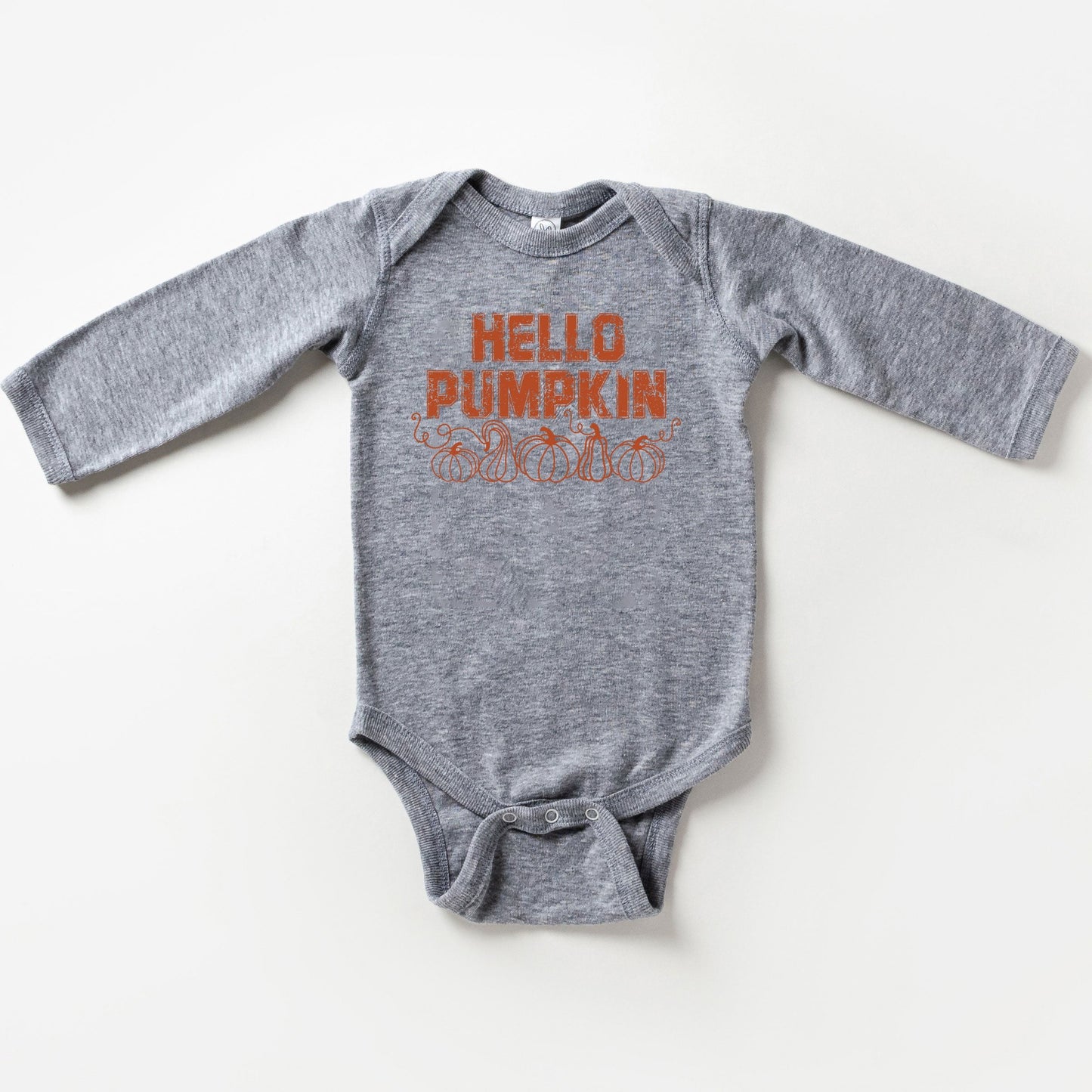 Hello Pumpkin Distressed | Baby Graphic Long Sleeve Bodysuit