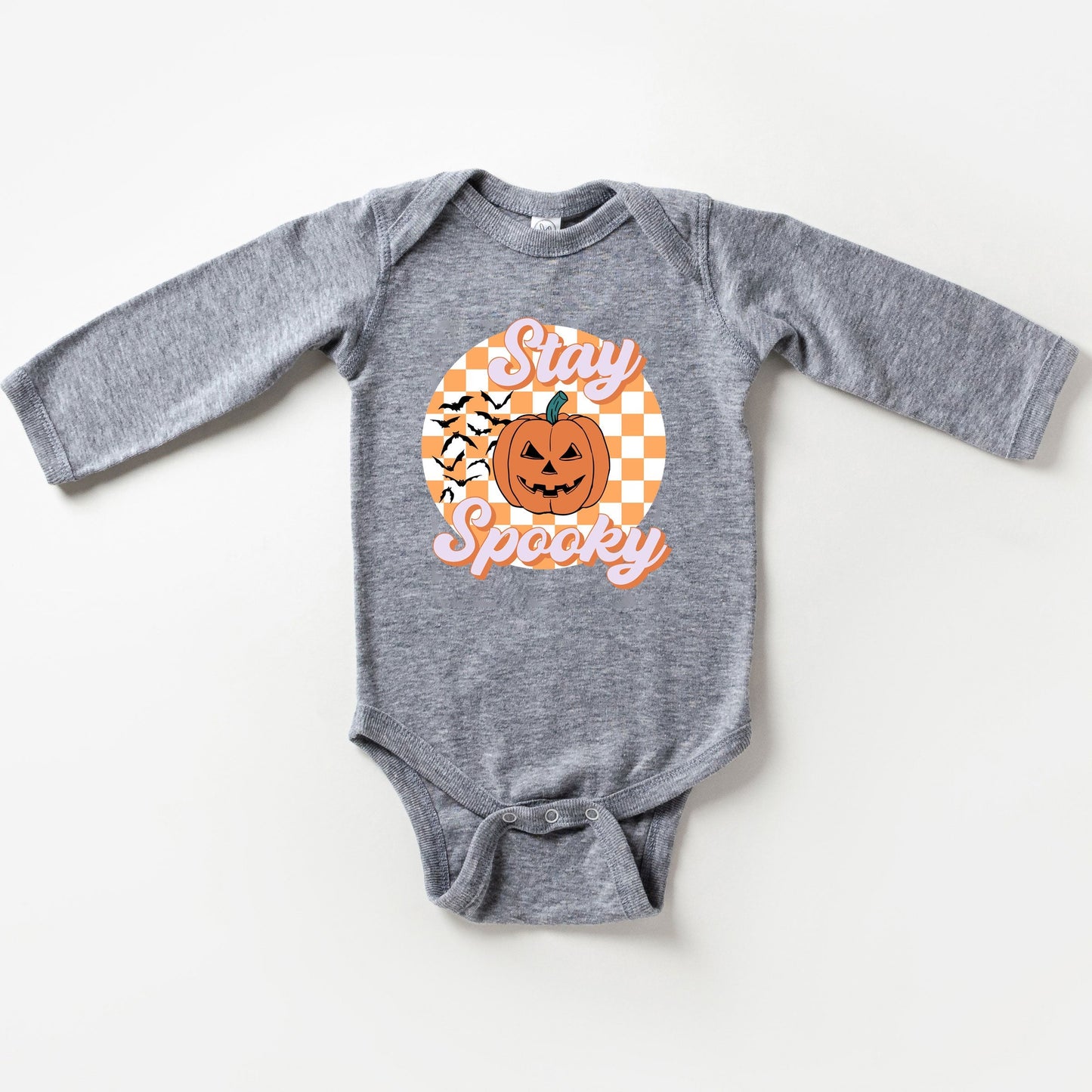 Stay Spooky Bats Checkered | Baby Graphic Long Sleeve Bodysuit