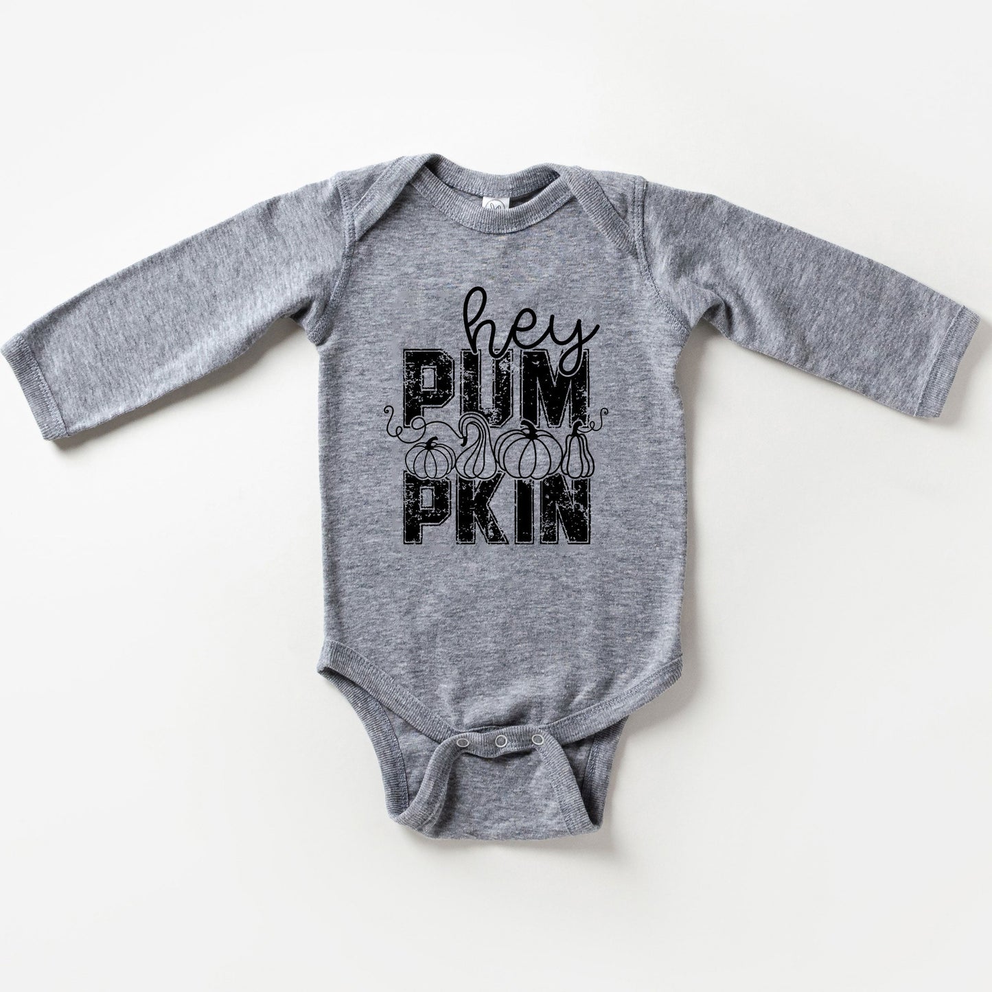 Hey Pumpkin Distressed | Baby Graphic Long Sleeve Bodysuit