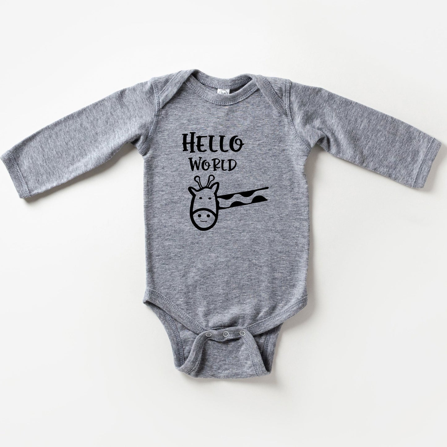 Hello World Giraffe | Baby Long Sleeve Bodysuit
