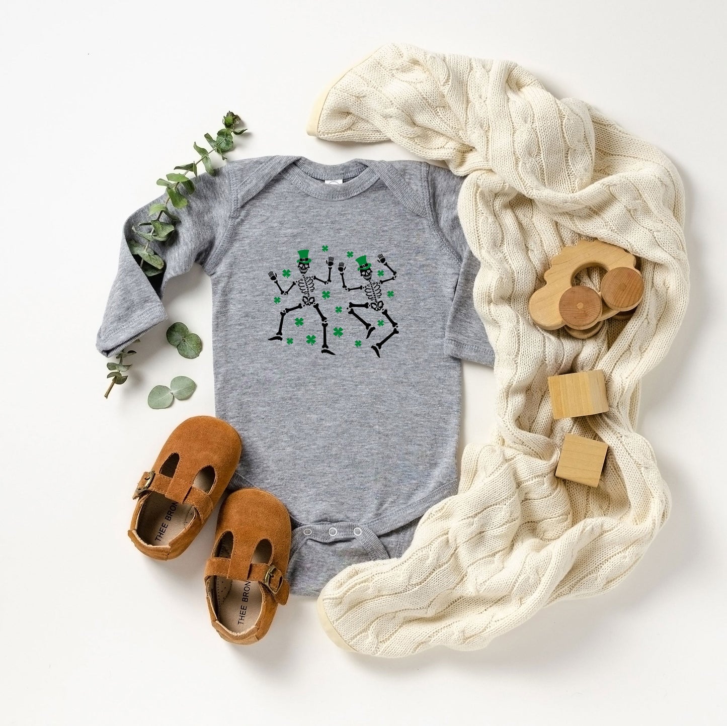 Shamrocks And Dancing Skeletons | Baby Long Sleeve Bodysuit