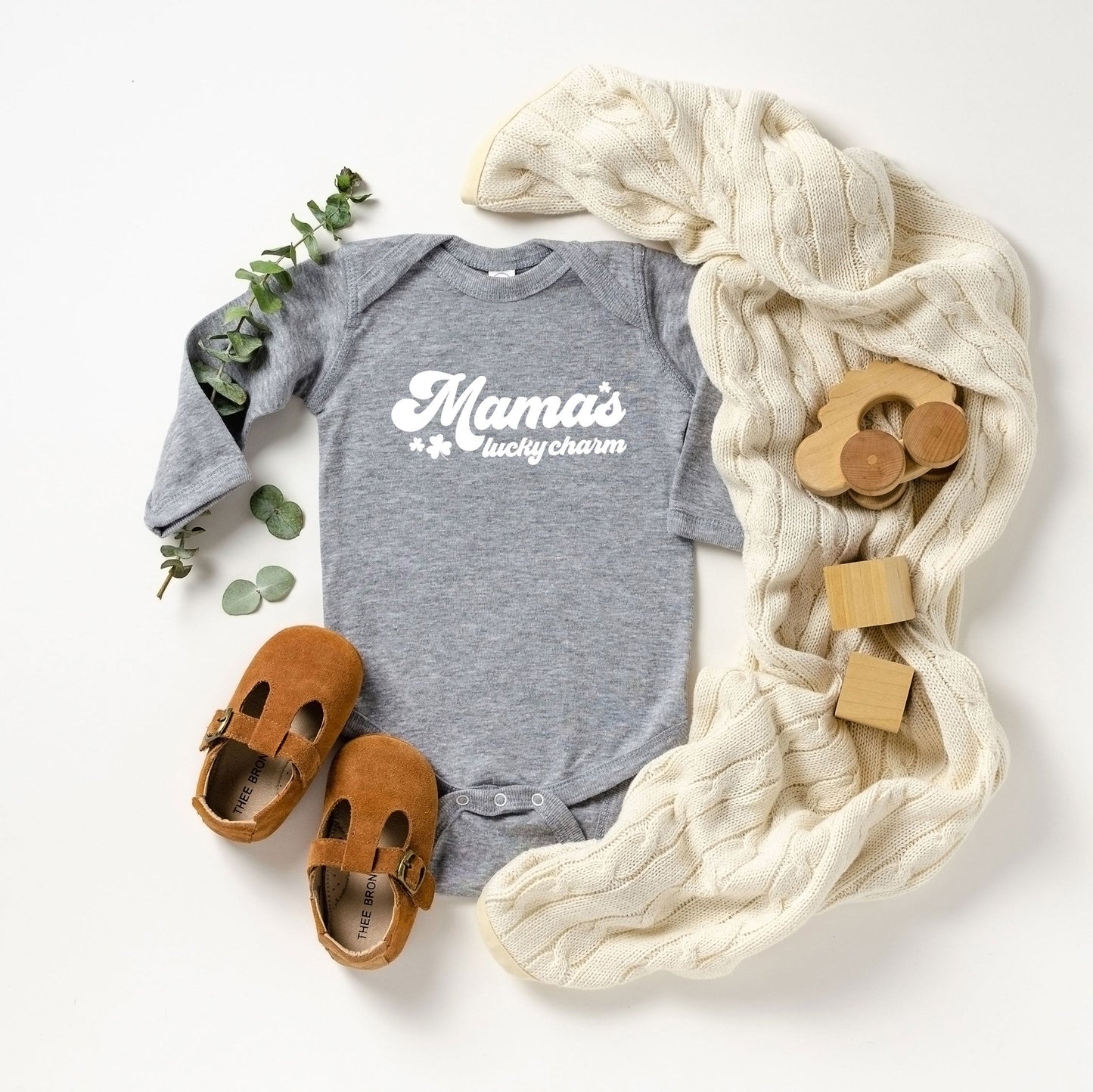 Retro Mama's Lucky Charm | Baby Long Sleeve Bodysuit
