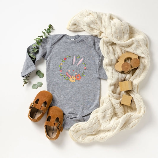 Easter Bunny Flower Wreath | Baby Long Sleeve Bodysuit