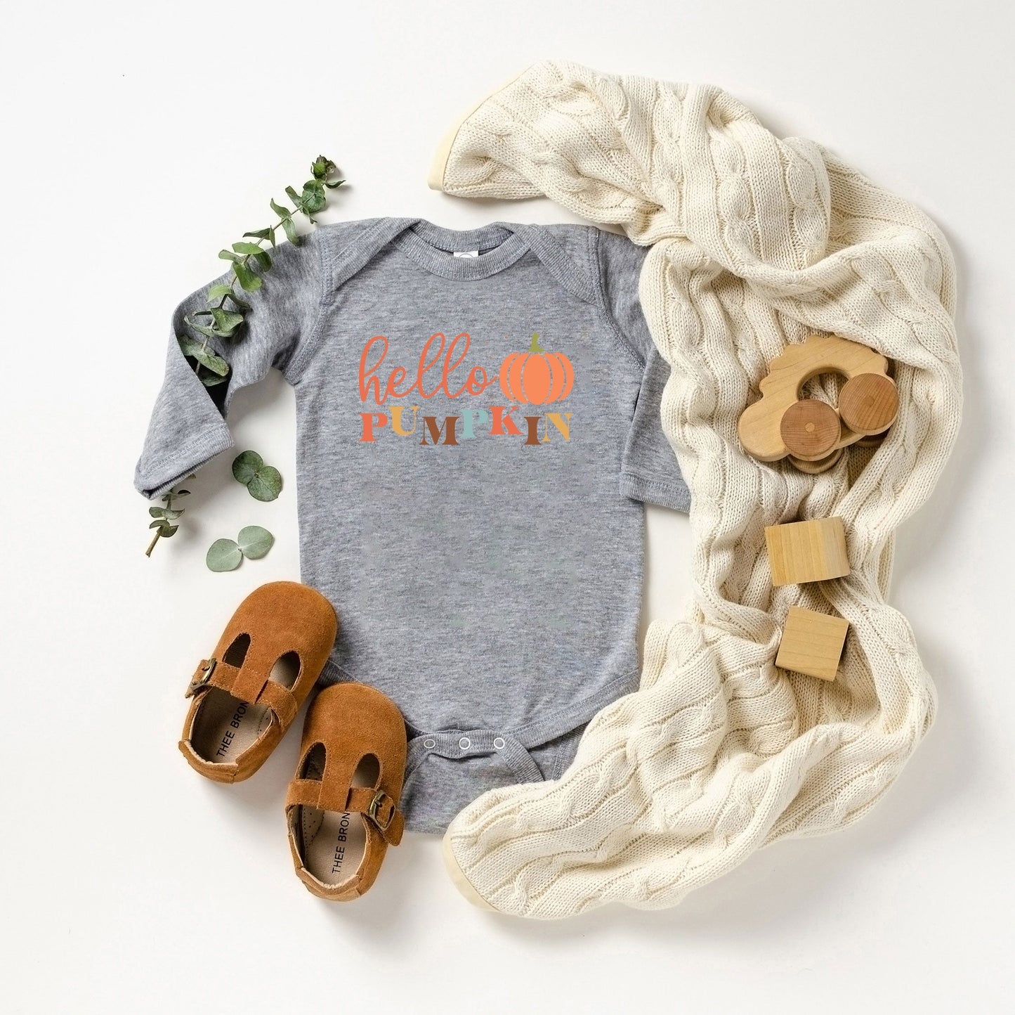 Cursive Hello Pumpkin | Baby Graphic Long Sleeve Bodysuit