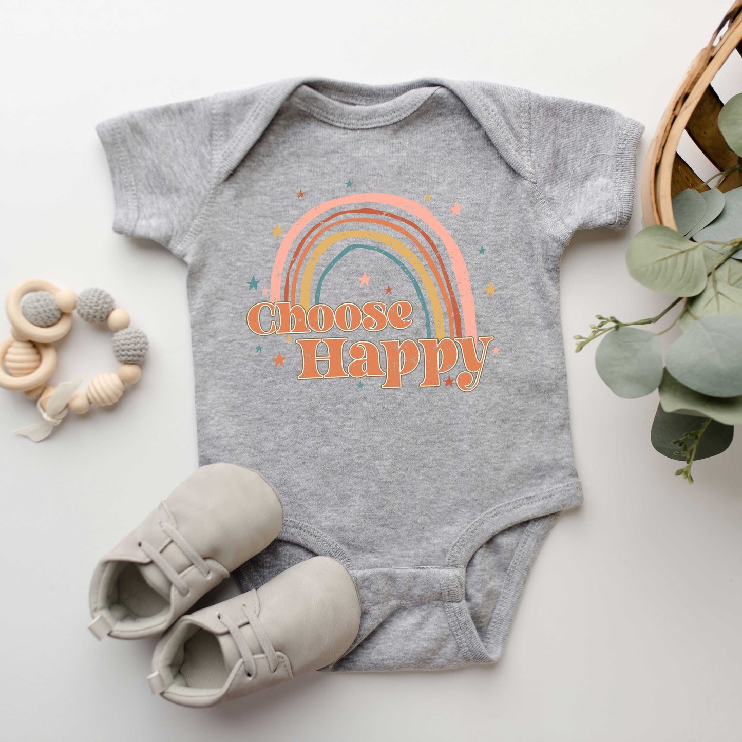 Choose Happy Rainbow | Baby Graphic Short Sleeve Bodysuit