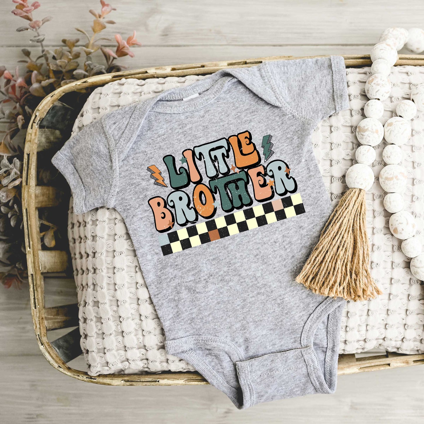 Little Brother Checkered | Baby Graphic Short Sleeve Bodysuit