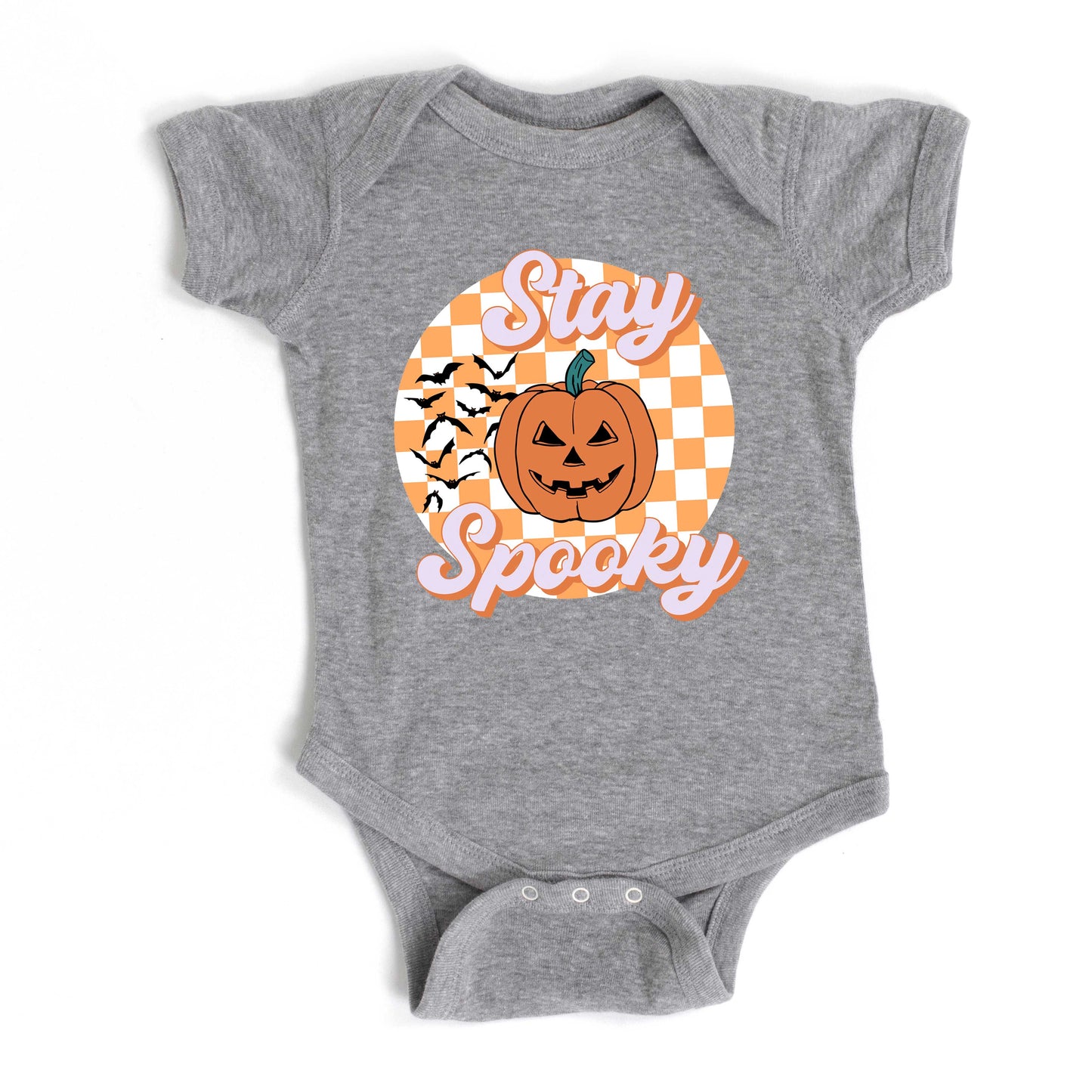 Stay Spooky Bats Checkered | Baby Graphic Short Sleeve Bodysuit