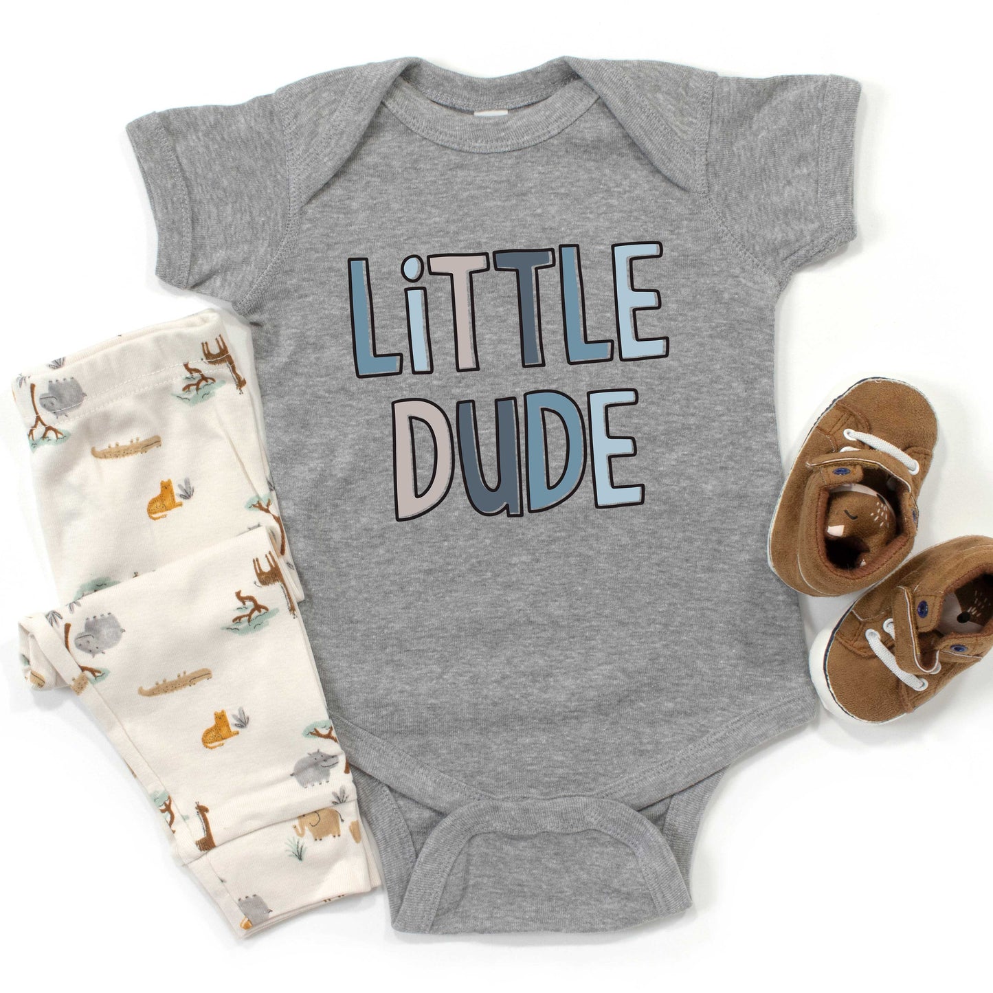 Little Dude Blue | Baby Graphic Short Sleeve Bodysuit