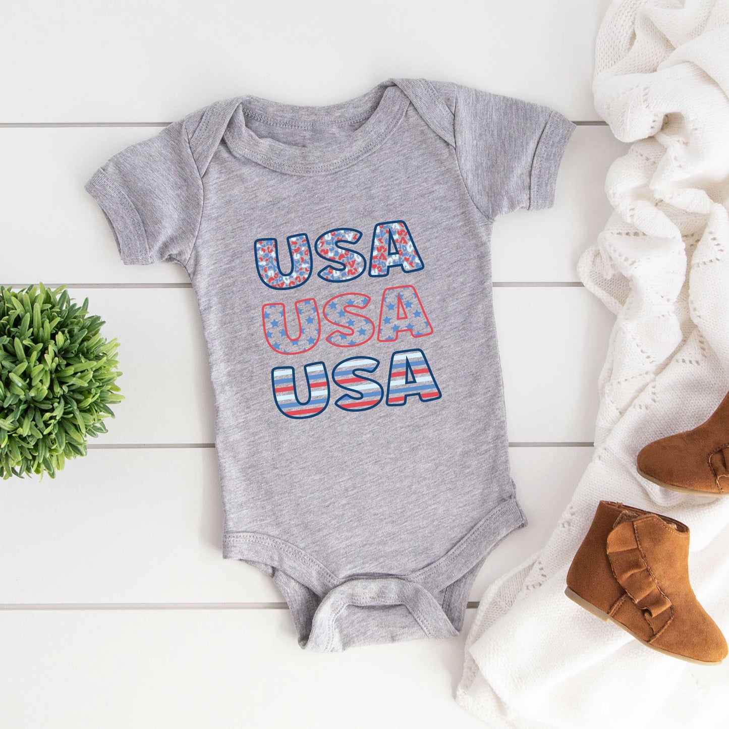 USA Stacked Colorful | Baby Graphic Short Sleeve Bodysuit
