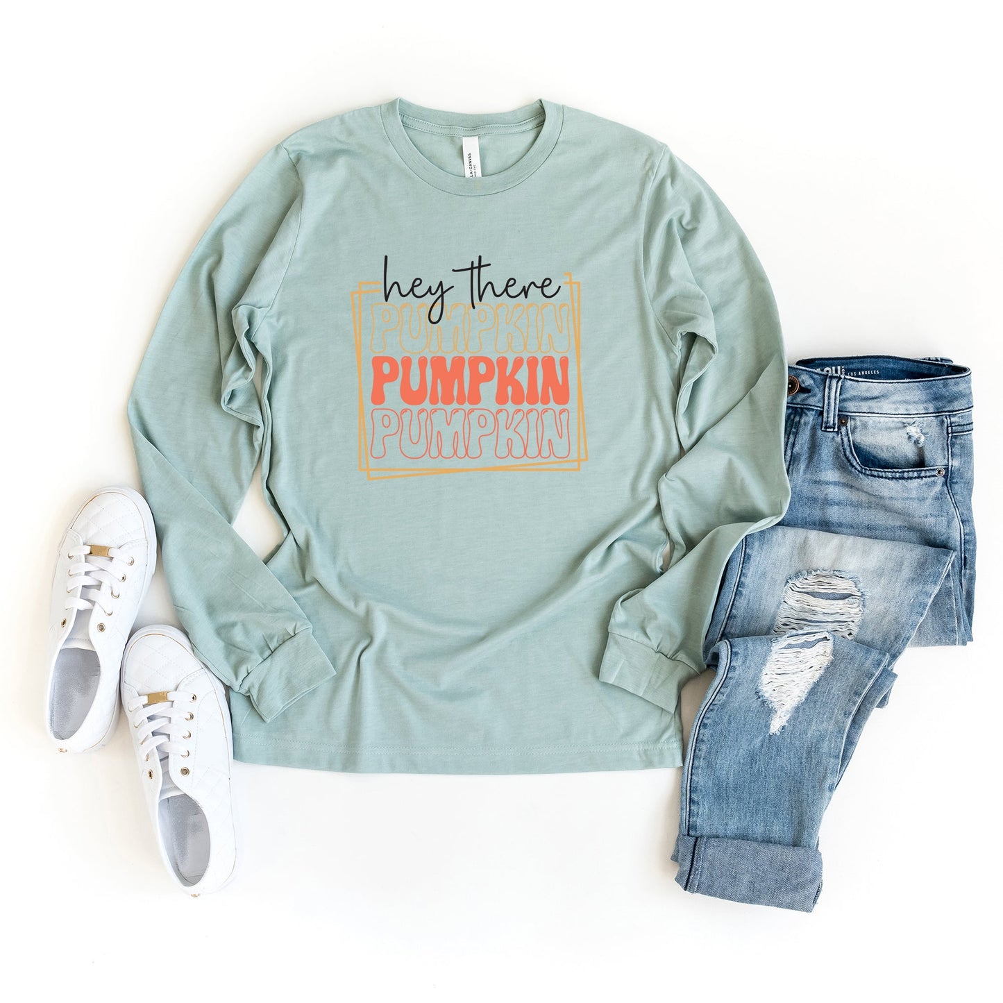 Hey There Pumpkin Stacked | Long Sleeve Crew Neck