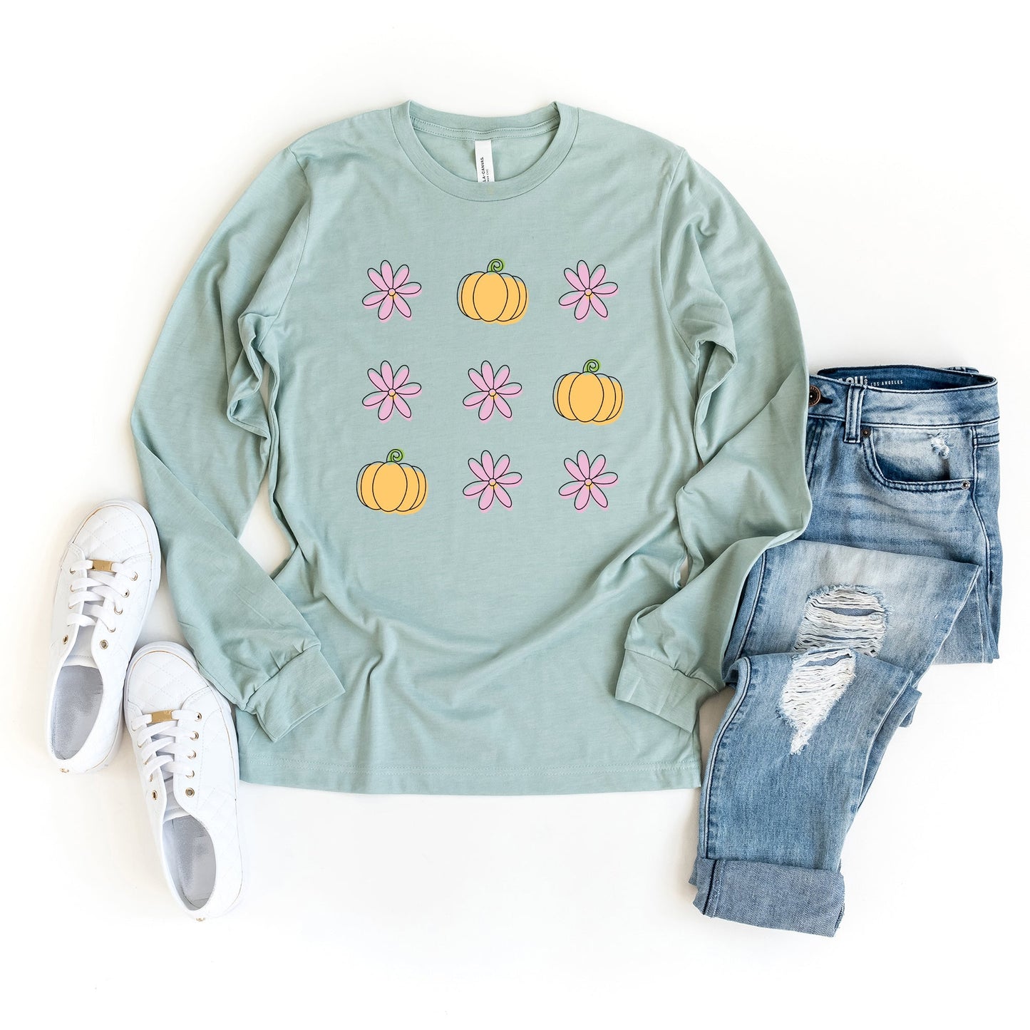 Pumpkin and Flowers | Long Sleeve Crew Neck