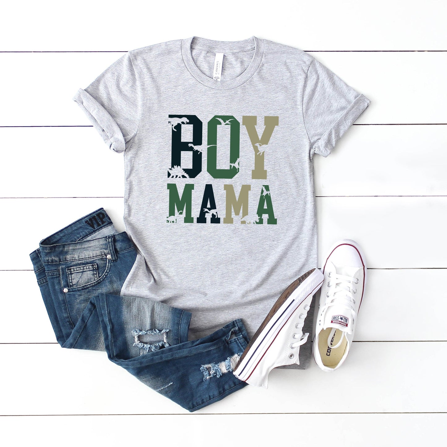 Boy Mom Dinosaur Camo | Short Sleeve Graphic Tee