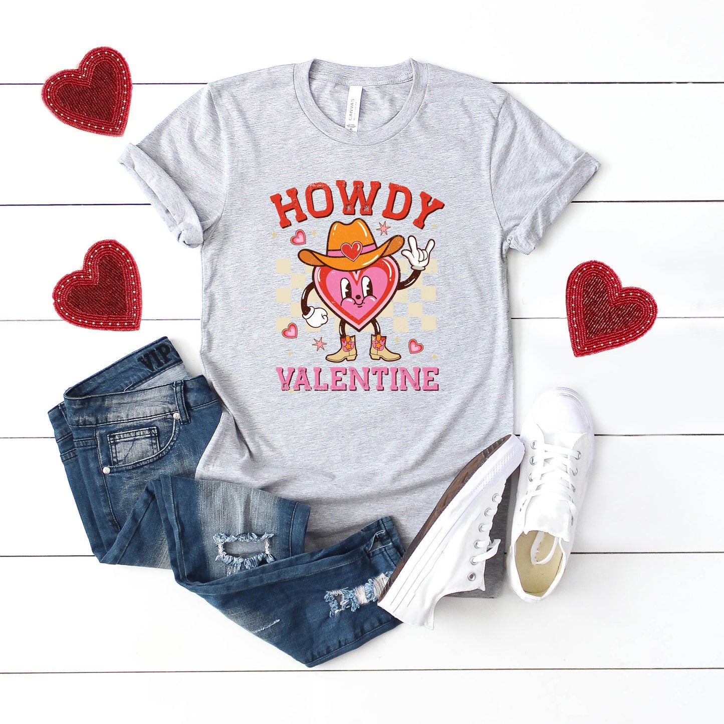 Howdy Valentine Checkered Heart | Short Sleeve Graphic Tee