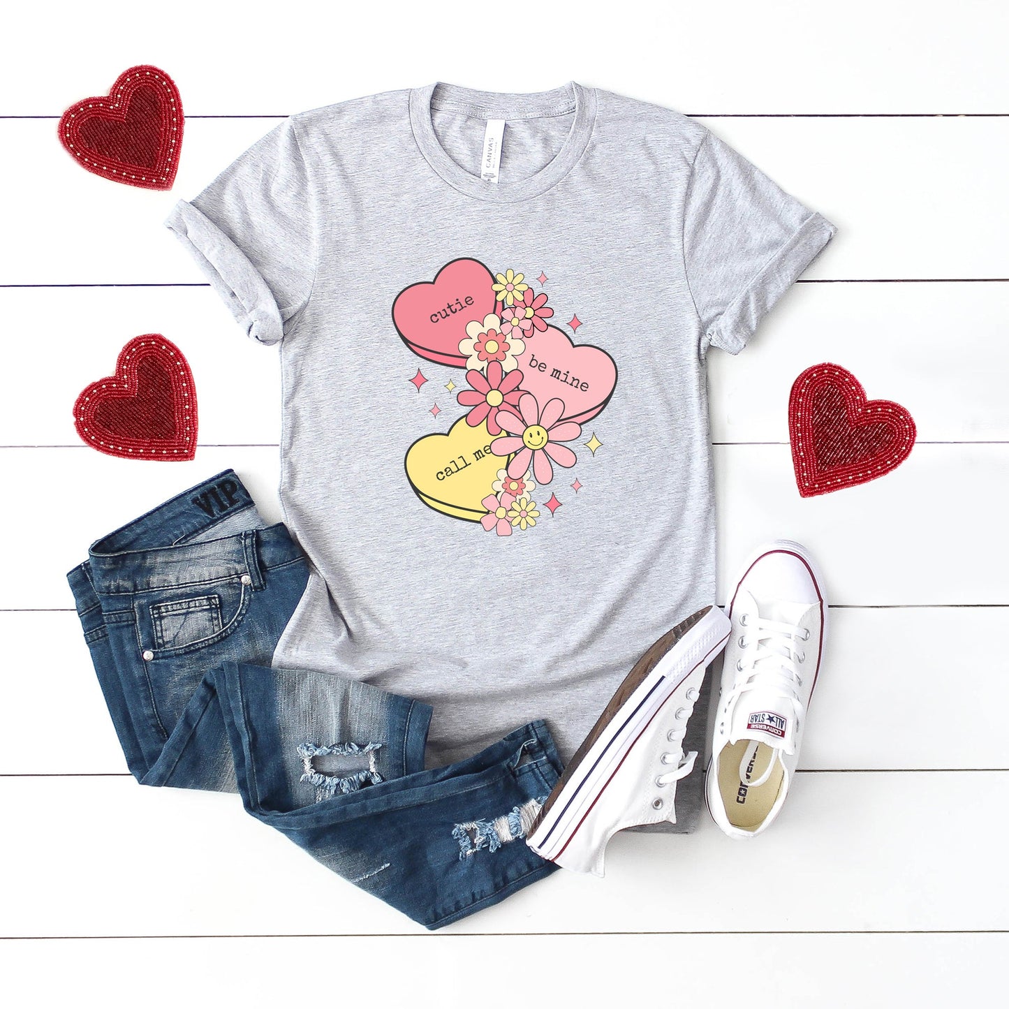 Retro Valentine Hearts | Short Sleeve Crew Neck