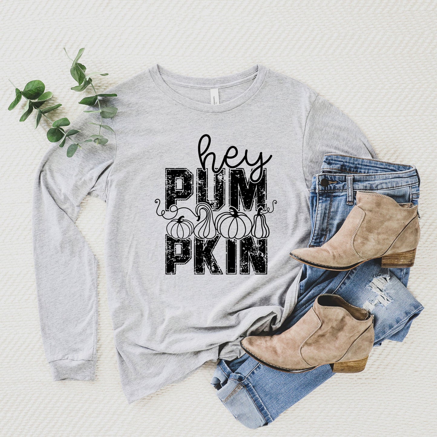 Hey Pumpkin Distressed | Long Sleeve Crew Neck