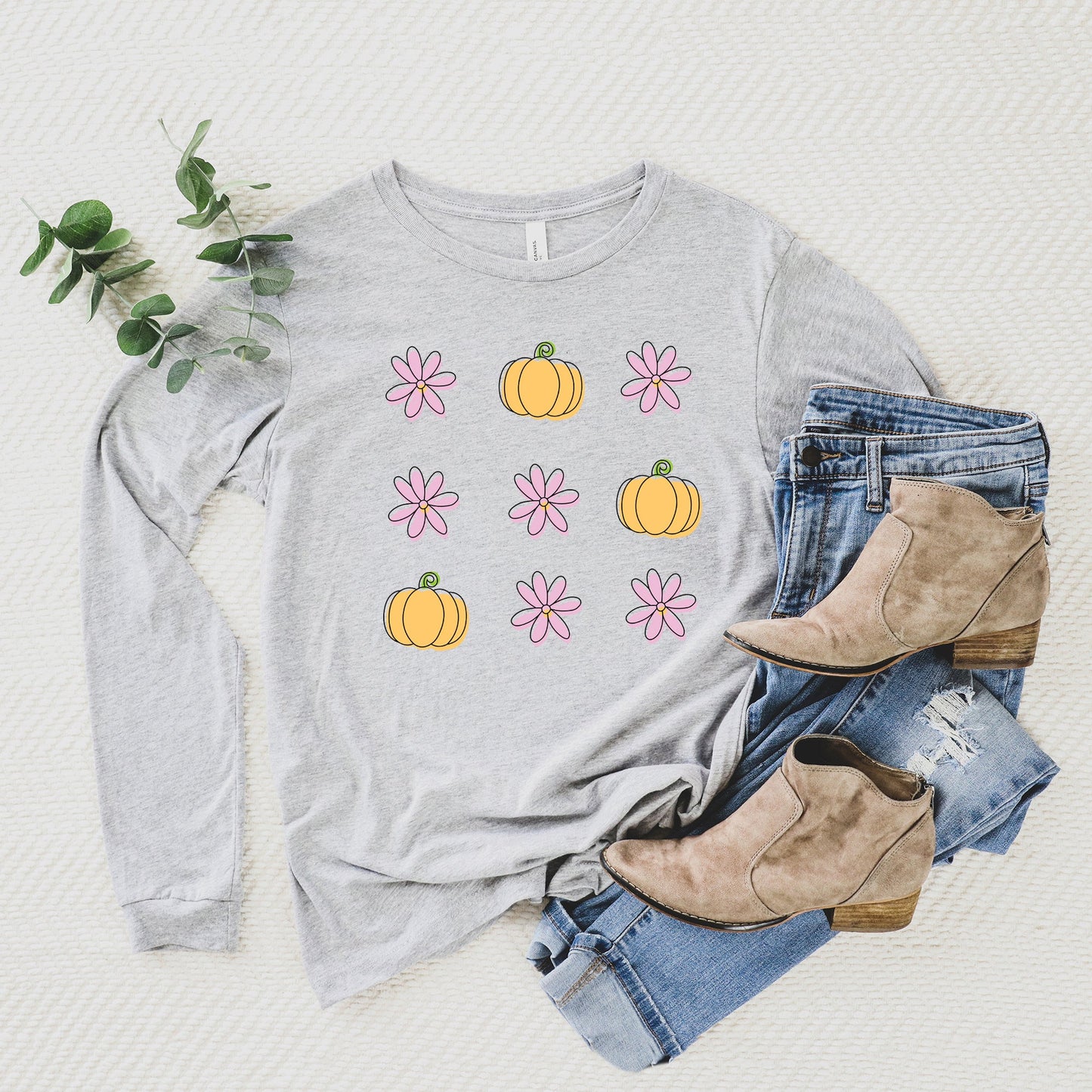 Pumpkin and Flowers | Long Sleeve Crew Neck