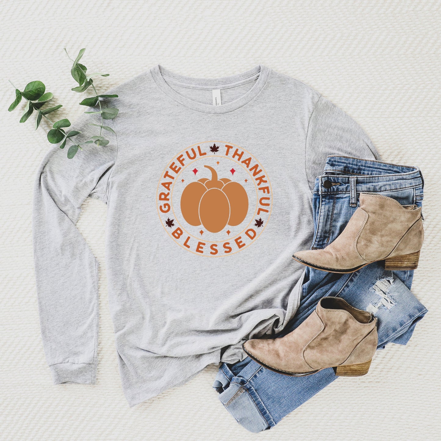 Grateful Thankful Bless Circle | Long Sleeve Crew Neck