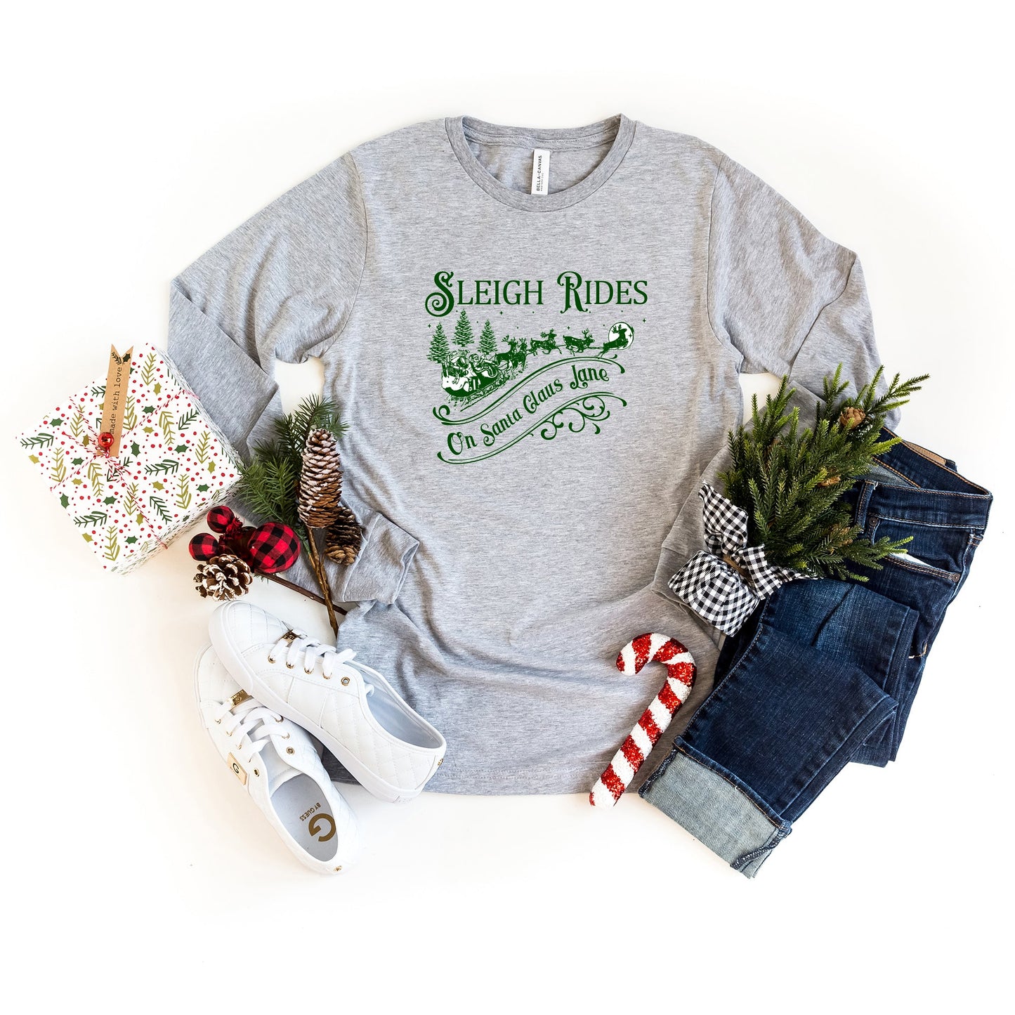 Sleigh Rides Santa Clause Lane | Long Sleeve Crew Neck