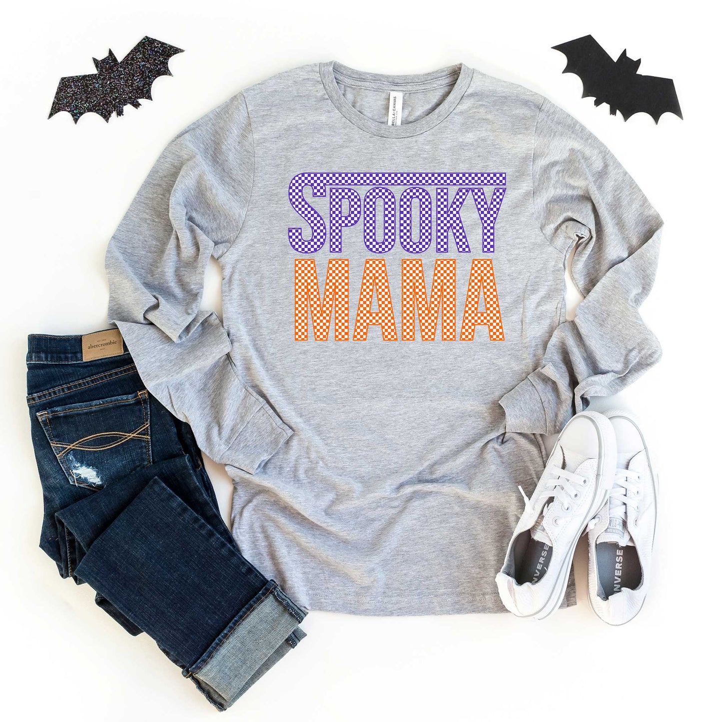 Spooky Mama Checkered | Long Sleeve Crew Neck