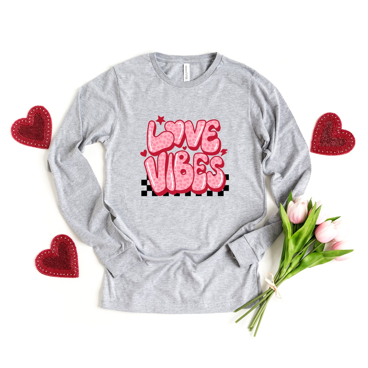 Love Vibes Stars Checkered | Long Sleeve Crew Neck