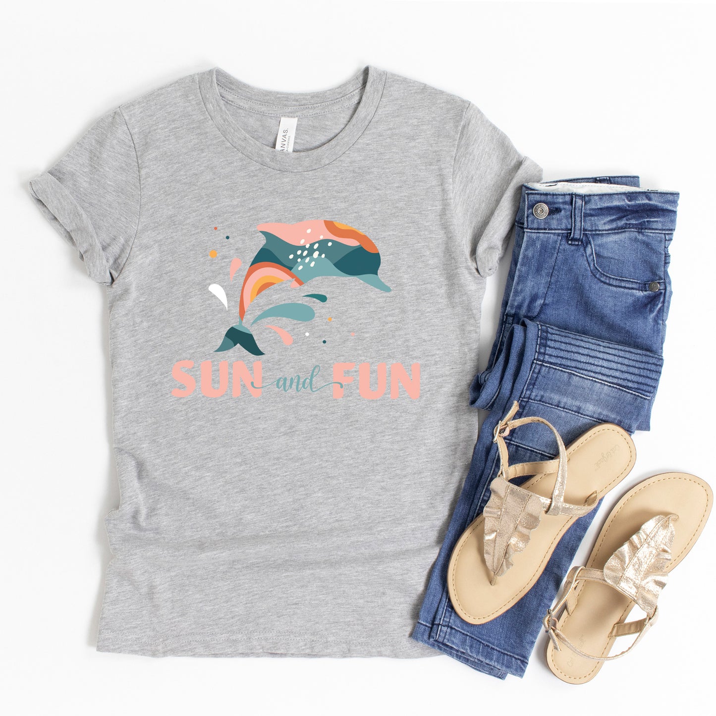 Boho Sun And Fun Dolphin | Youth Short Sleeve Crew Neck