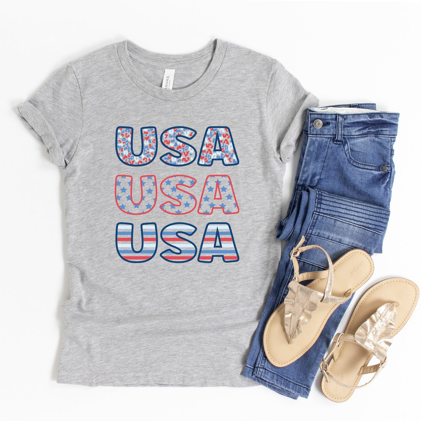 USA Stacked Colorful | Youth Short Sleeve Crew Neck
