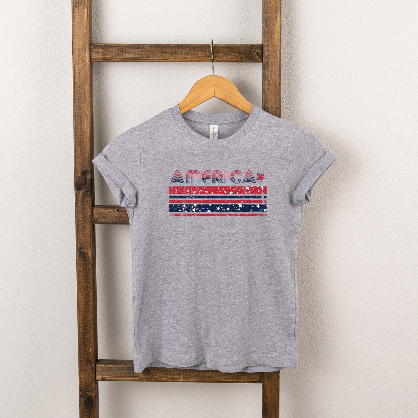 America With Stars And Stripes | Youth Short Sleeve Crew Neck