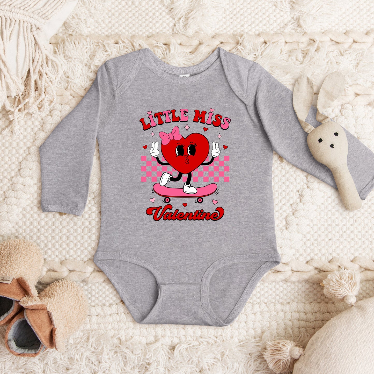 Little Miss Valentine Skateboard | Baby Graphic Long Sleeve Bodysuit