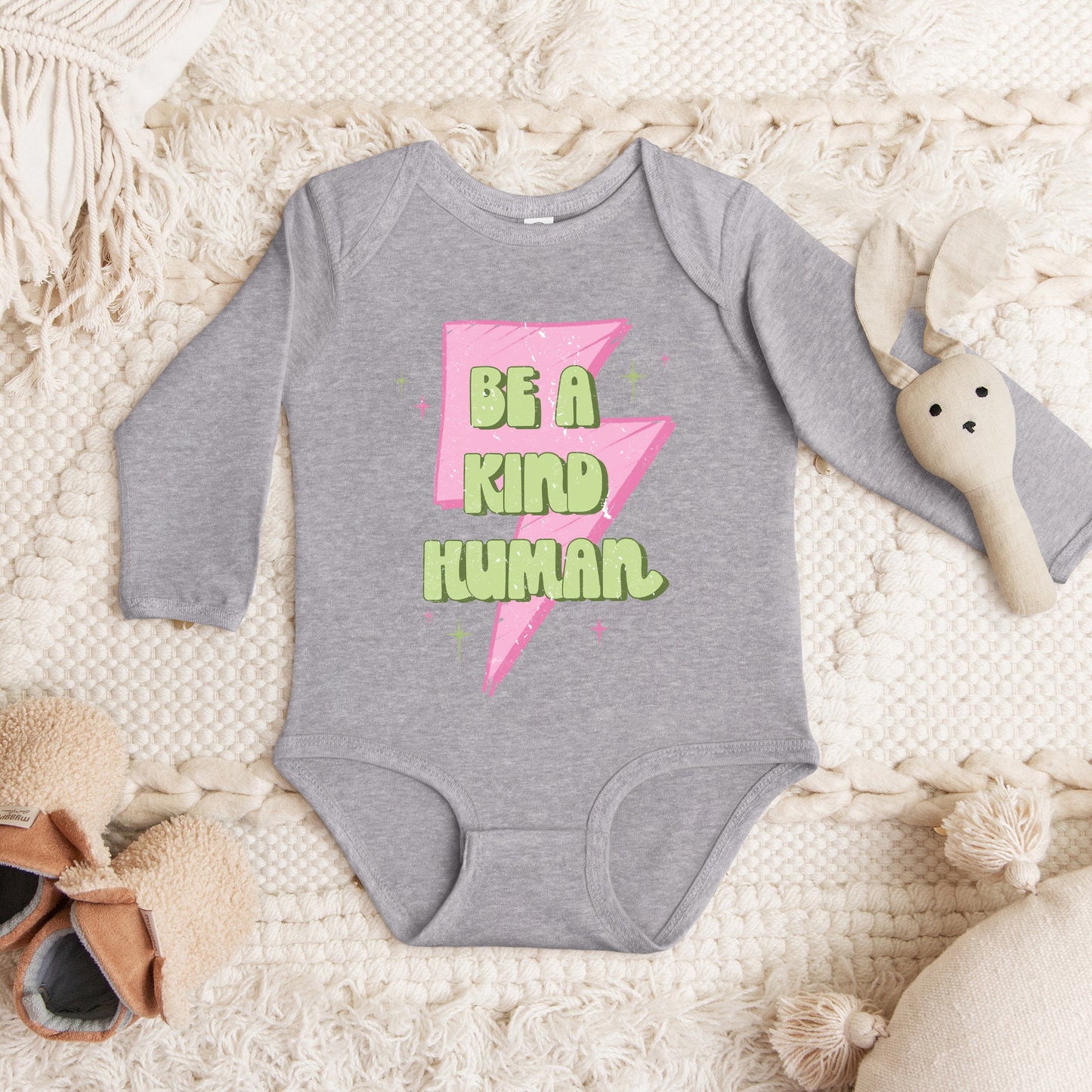 Be A Kind Human Lightning Bolt | Baby Graphic Long Sleeve Bodysuit