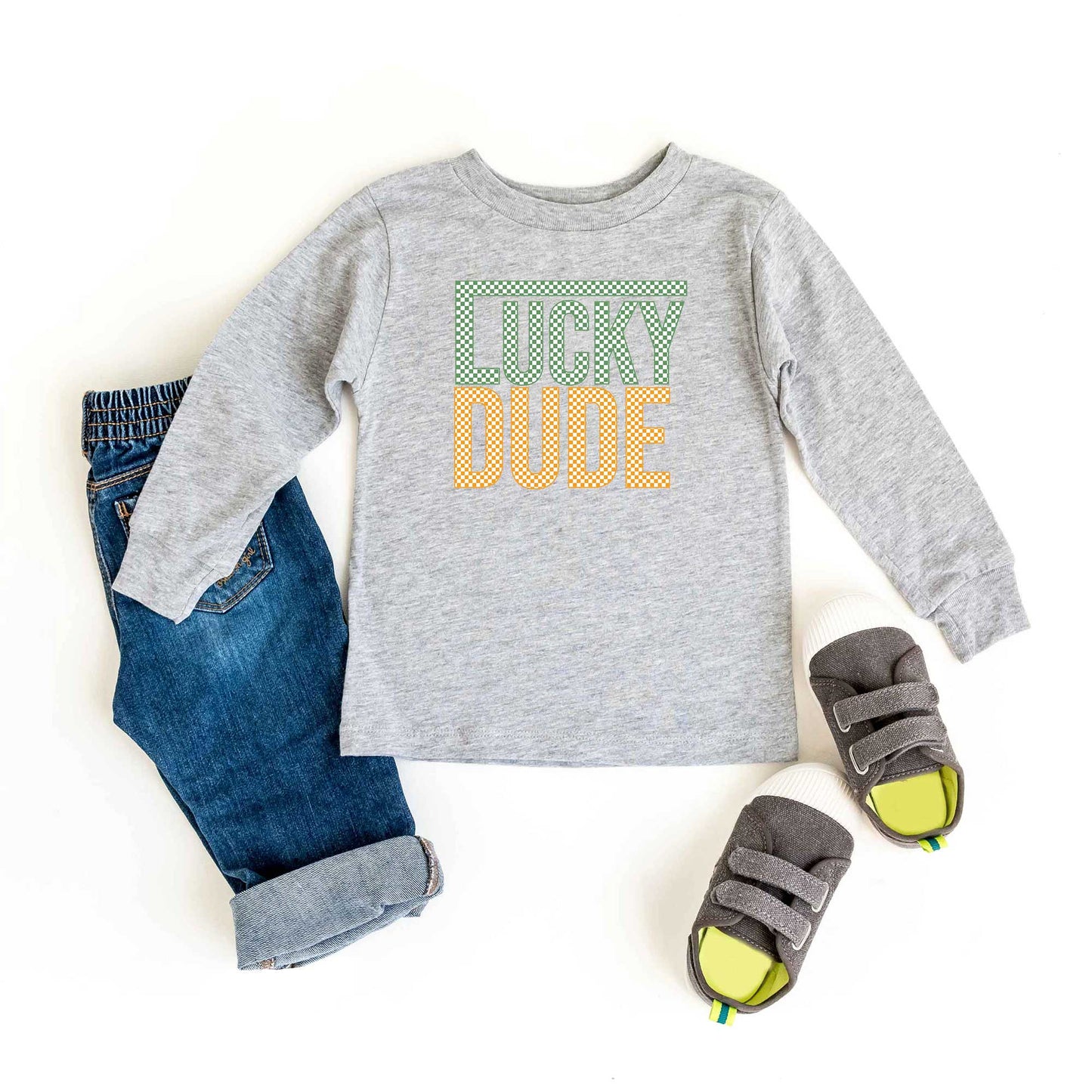 Block Checkered Lucky Dude | Youth Long Sleeve Tee