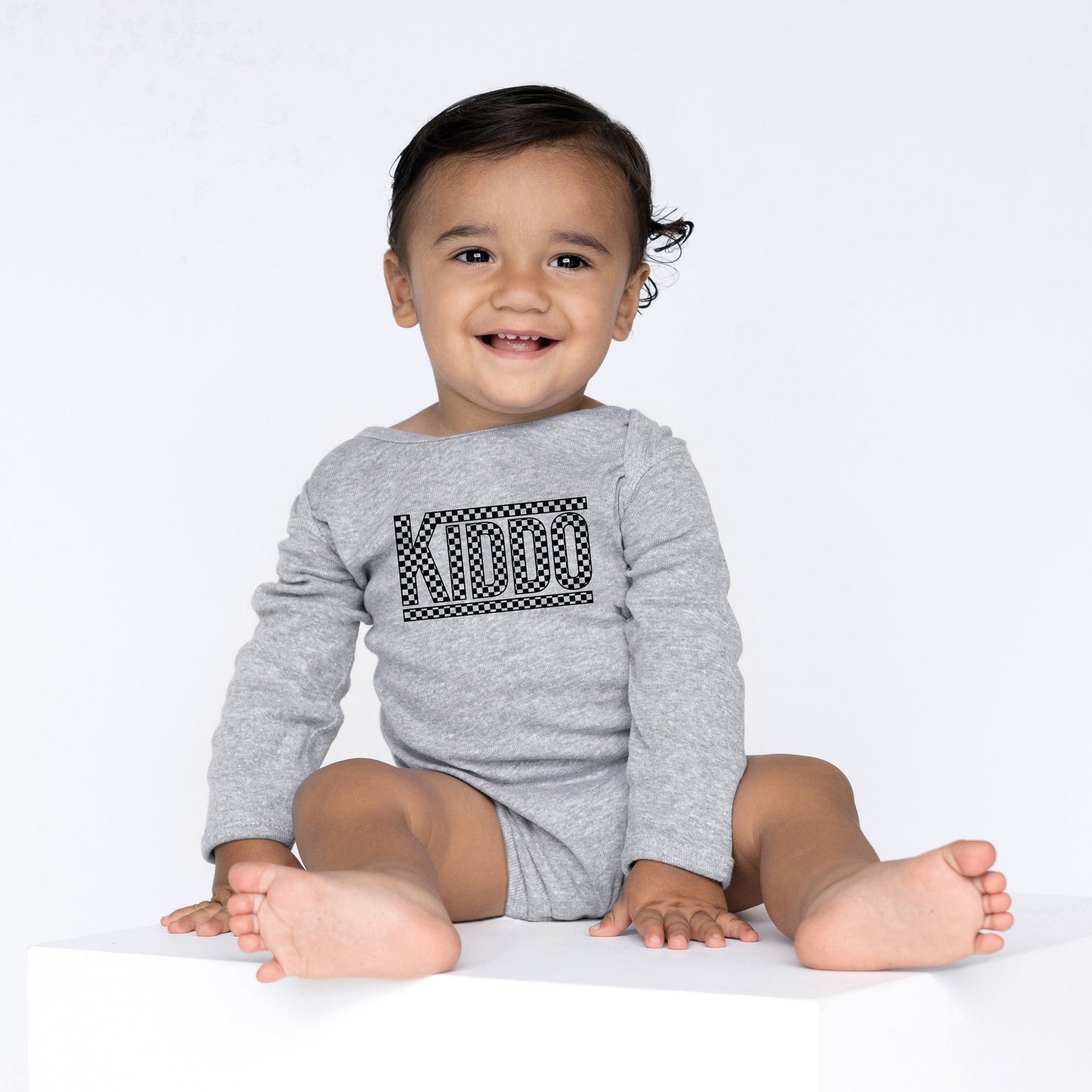 Kiddo Checkered | Baby Graphic Long Sleeve Bodysuit