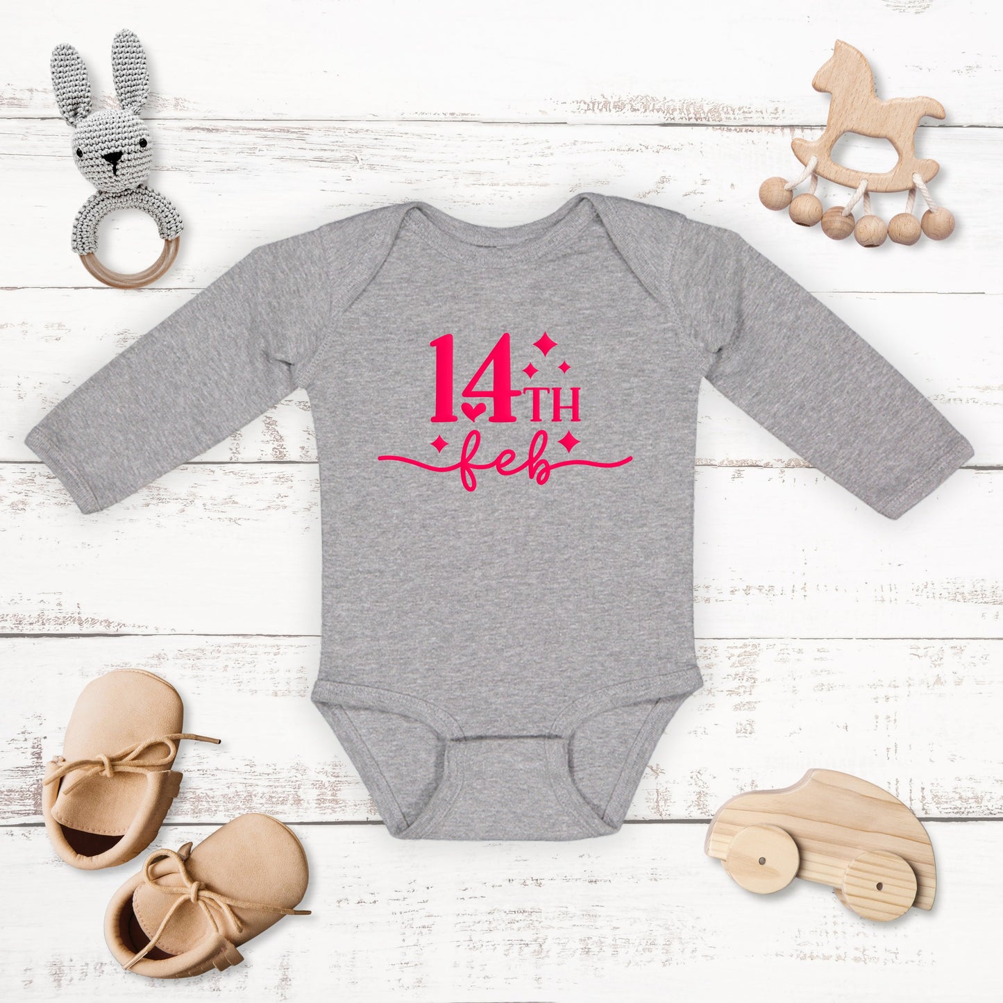 14th Feb Stars Puff Print | Baby Graphic Long Sleeve Bodysuit