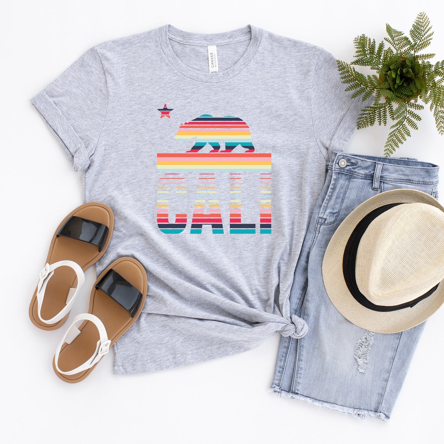 Cali Bear Stripes | Short Sleeve Graphic Tee