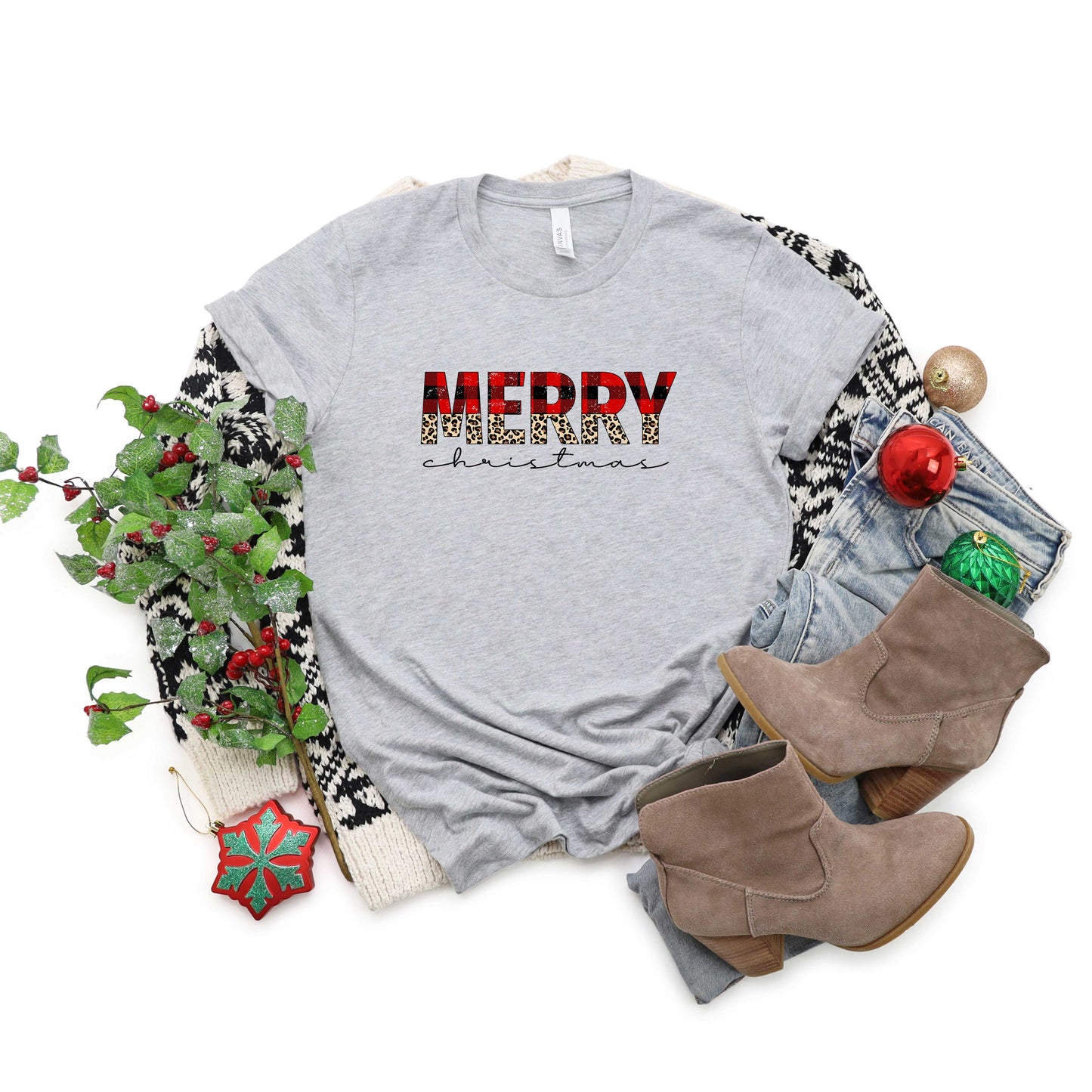 Buffalo Plaid Merry Christmas | Short Sleeve Graphic Tee