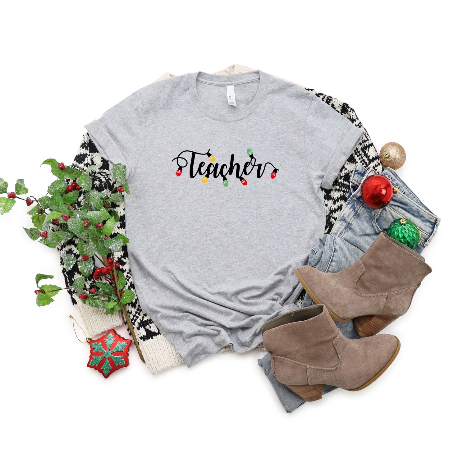 Teacher Christmas Lights | Short Sleeve Graphic Tee