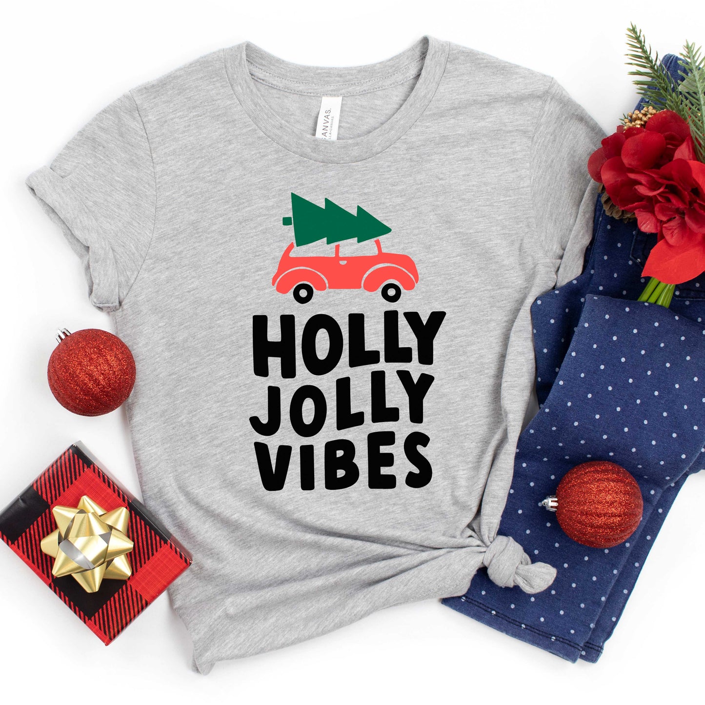 Holly Jolly Vibes Car | Youth Short Sleeve Crew Neck