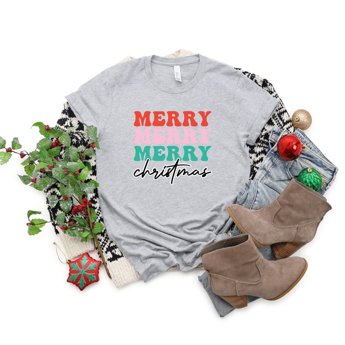 Merry Merry Merry Bold Christmas | Short Sleeve Graphic Tee