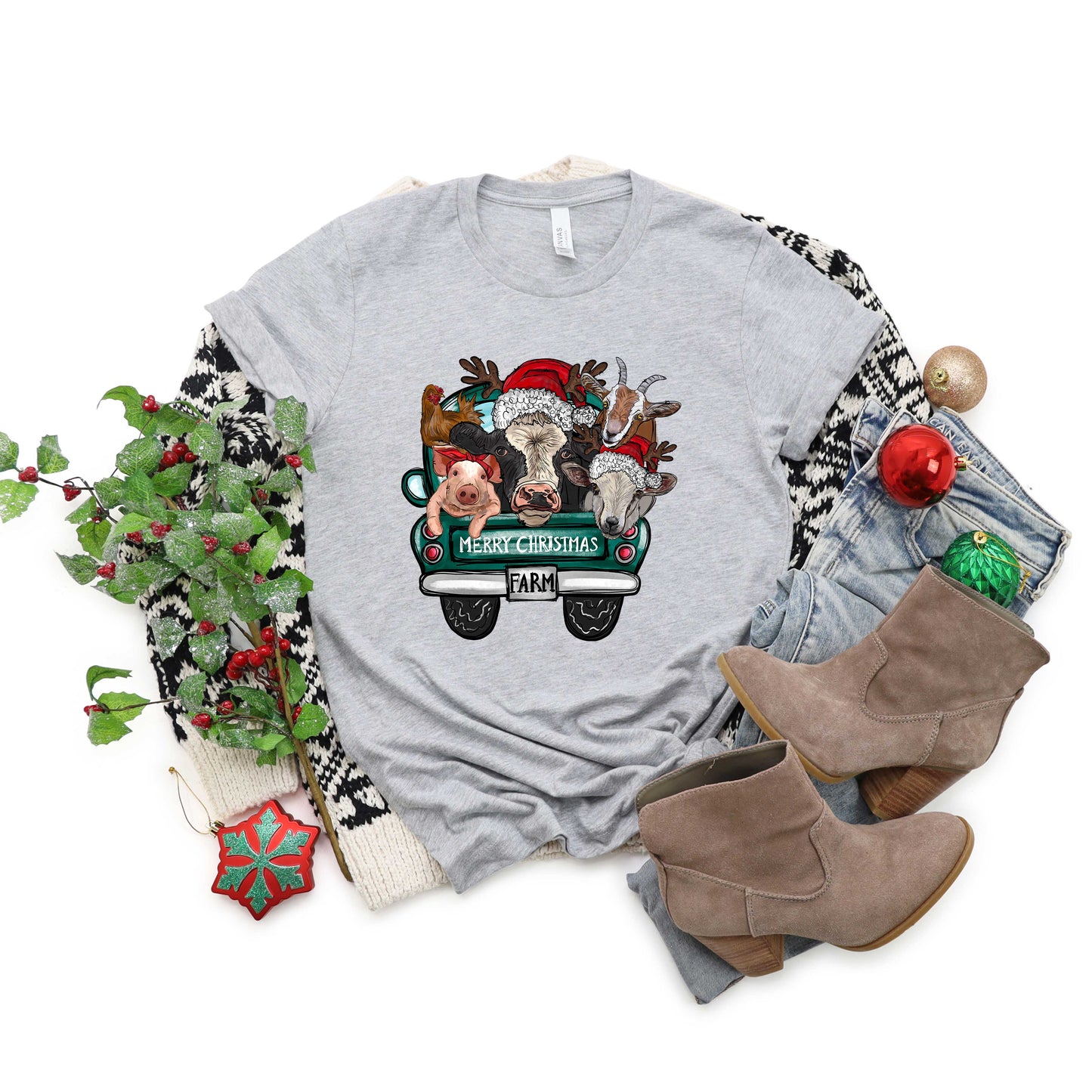 Merry Christmas Farm Truck | Short Sleeve Graphic Tee