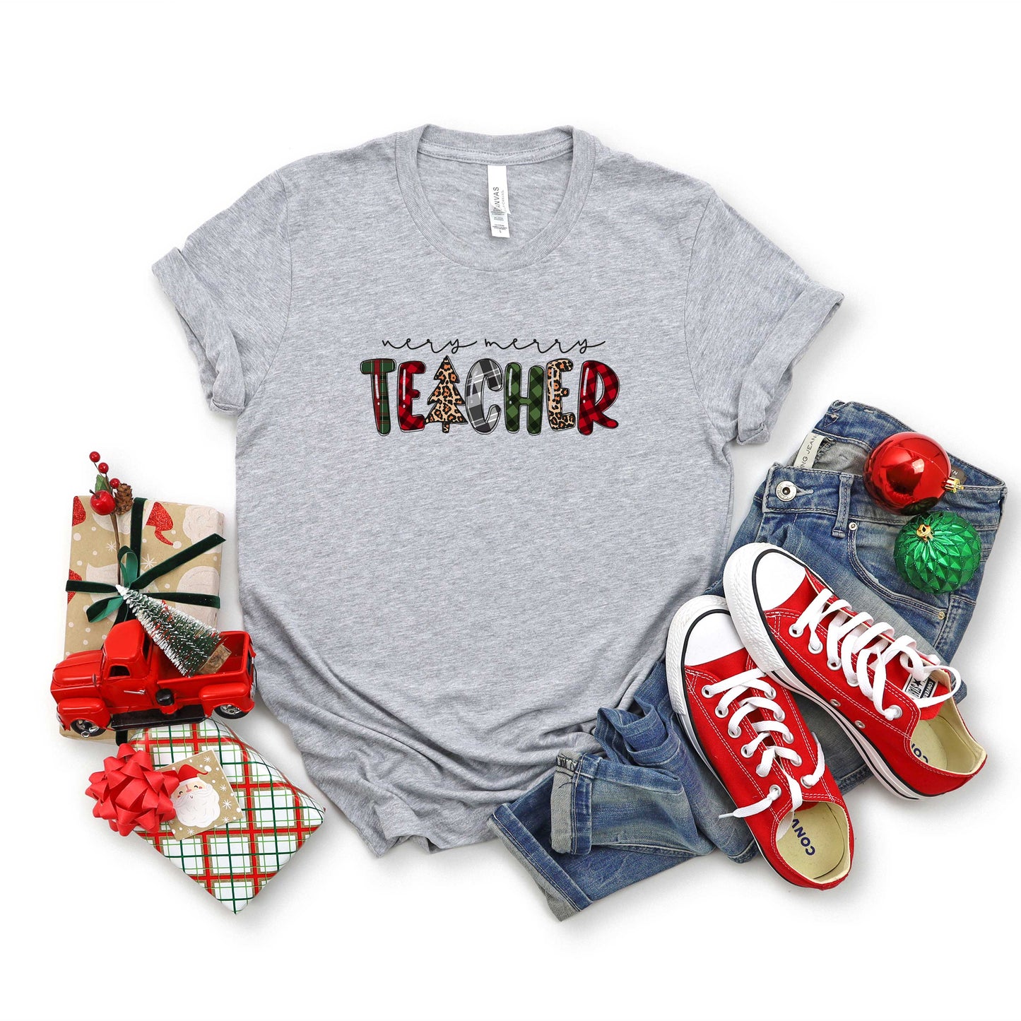 Very Merry Teacher Plaid | Short Sleeve Graphic Tee