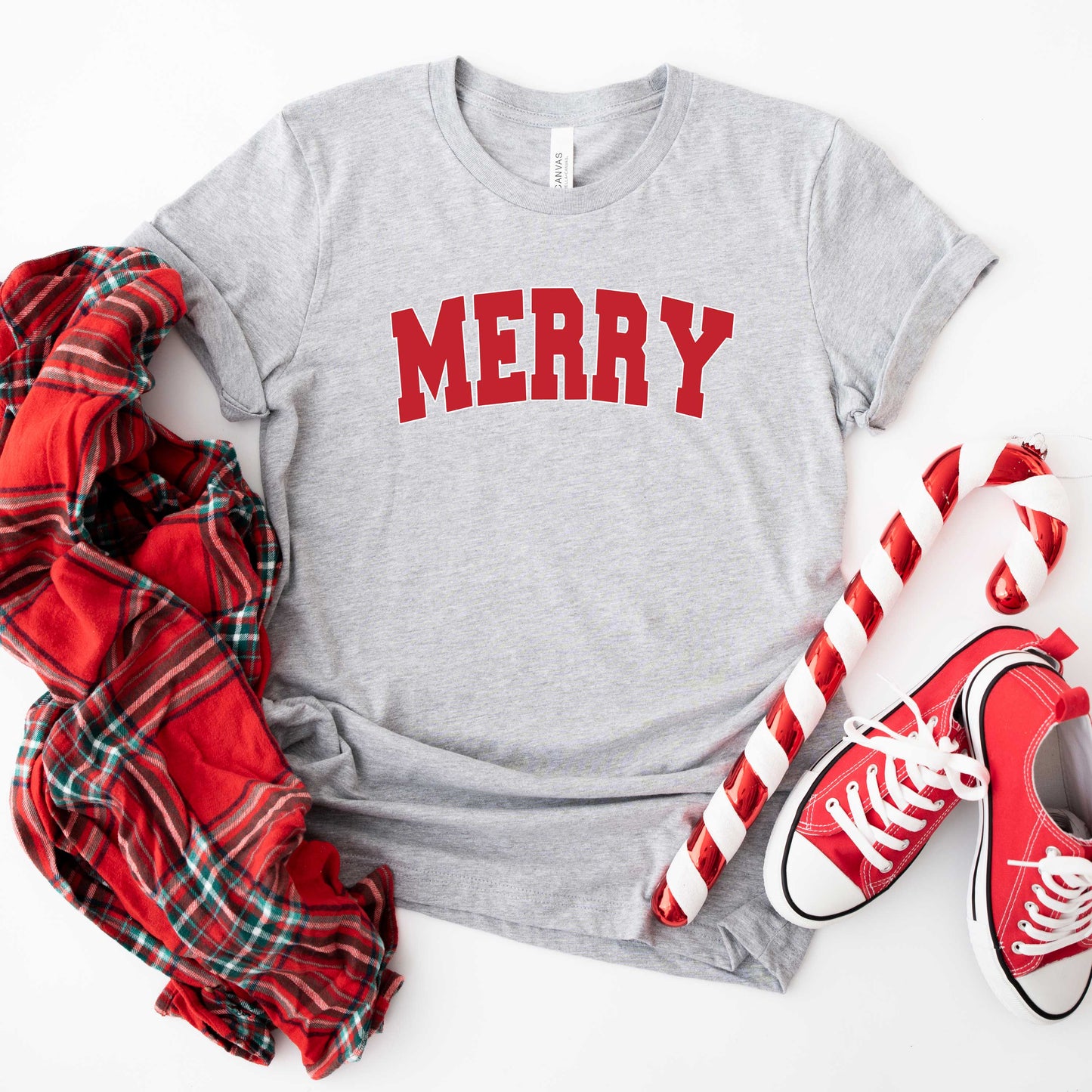 Merry Varsity White Outline | Short Sleeve Graphic Tee