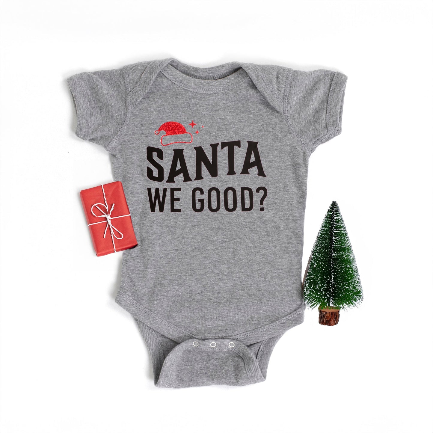 Santa We Good Glitter | Baby Graphic Short Sleeve Bodysuit