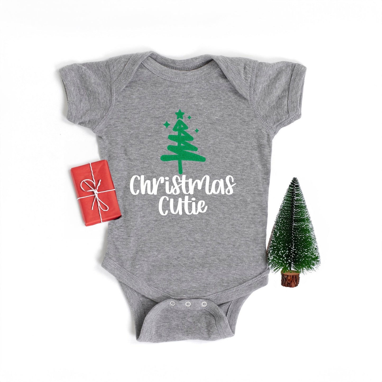 Christmas Cutie Tree Glitter | Baby Graphic Short Sleeve Bodysuit