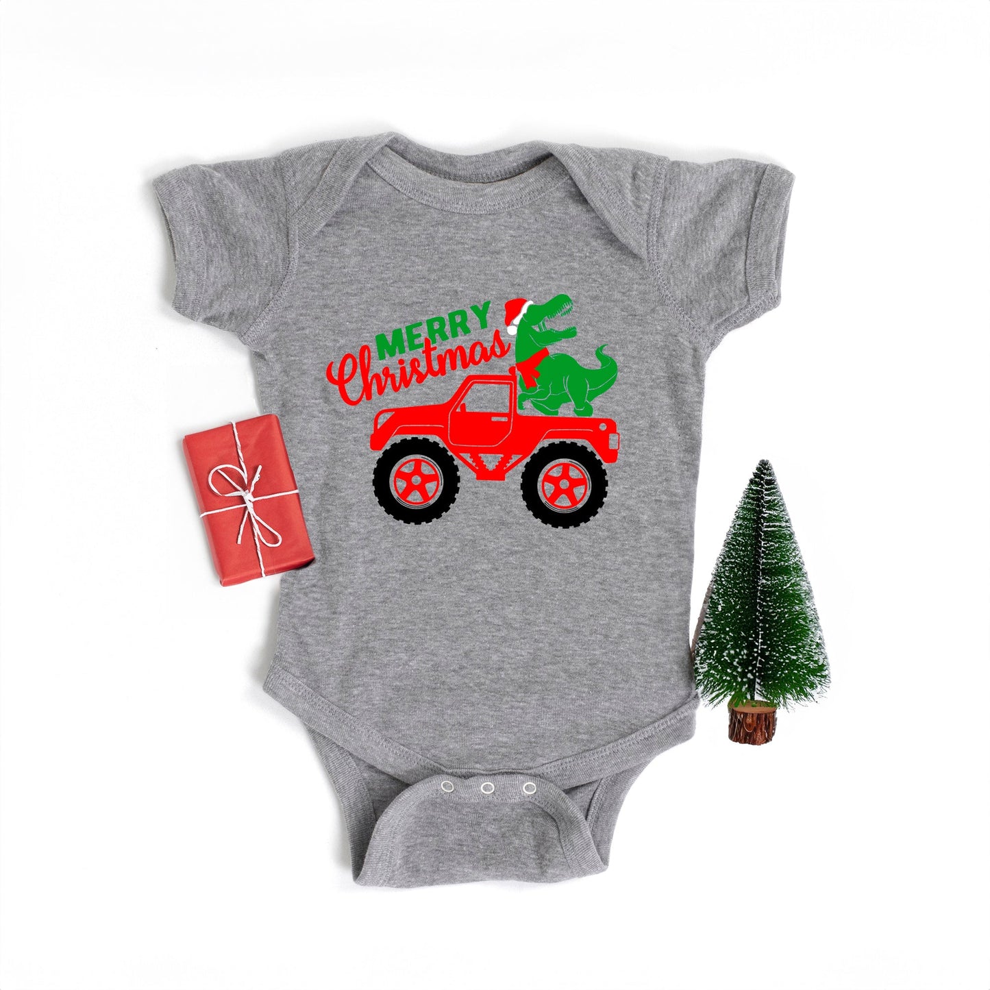 Christmas Dino Truck | Baby Graphic Short Sleeve Bodysuit