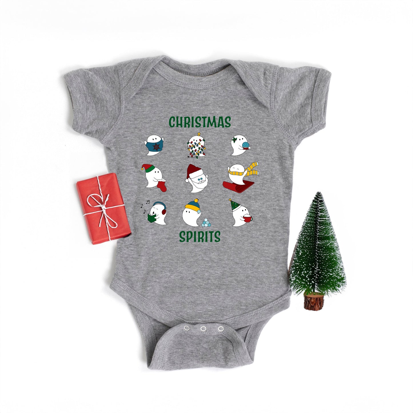 Christmas Spirits Green Words | Baby Graphic Short Sleeve Bodysuit