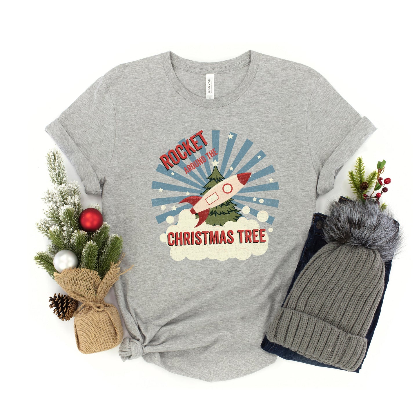Rocket Around The Christmas Tree | Toddler Graphic Short Sleeve Tee