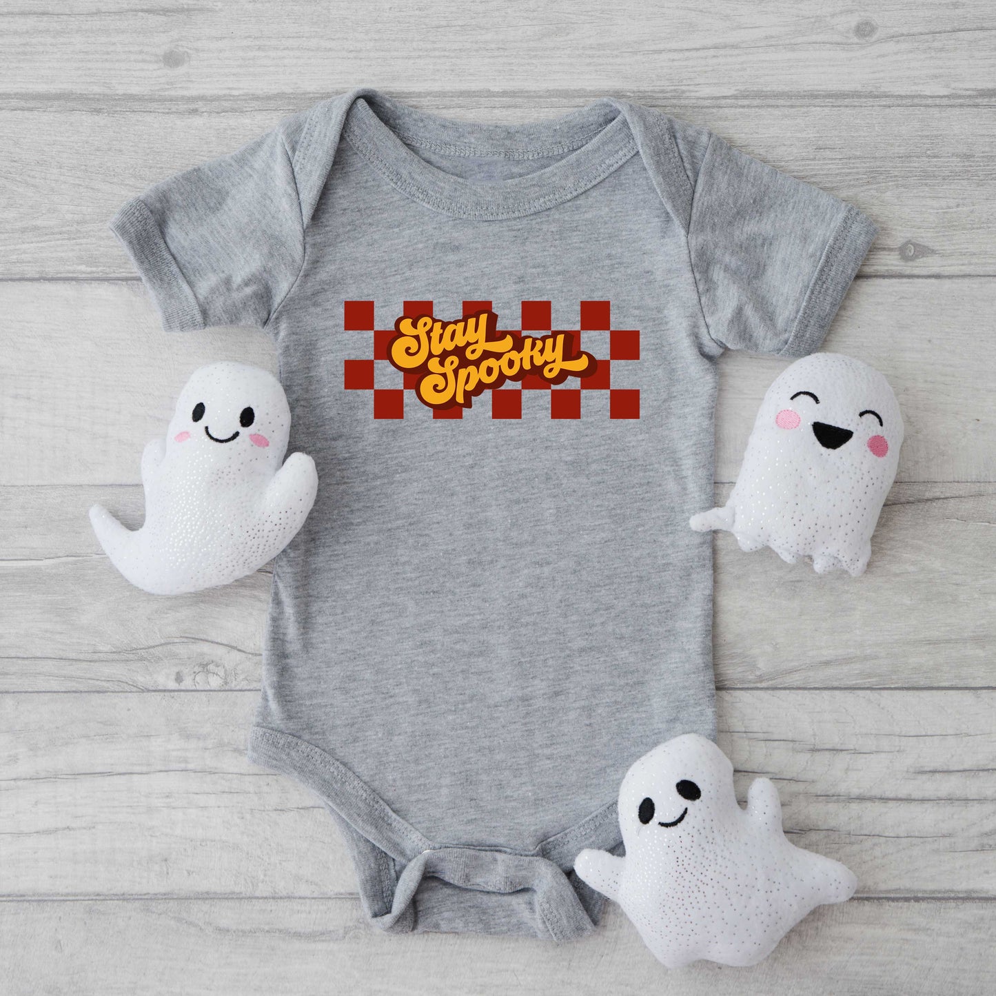 Stay Spooky Retro Checkered | Baby Graphic Short Sleeve Bodysuit