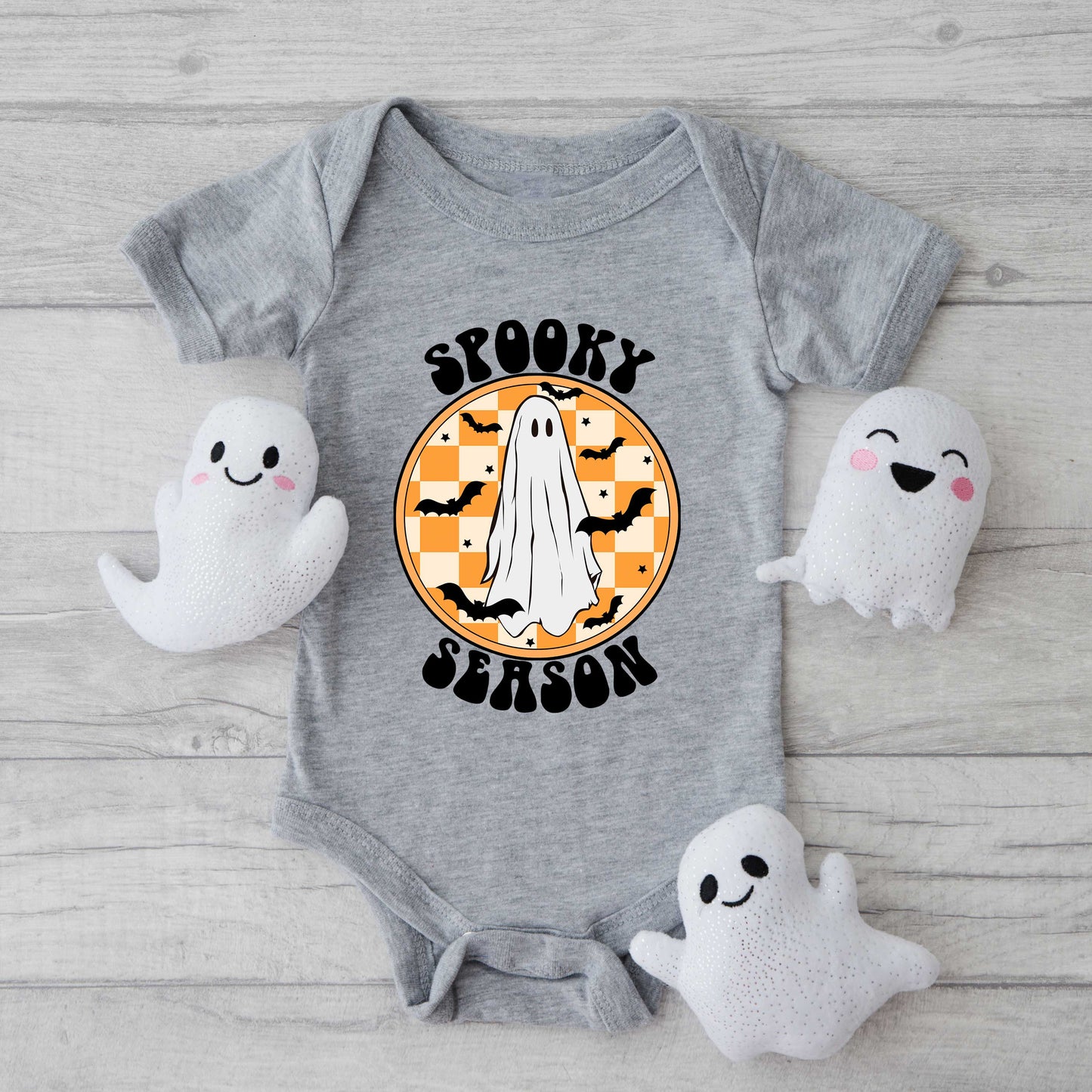 Spooky Season Checkered Ghost | Baby Graphic Short Sleeve Bodysuit
