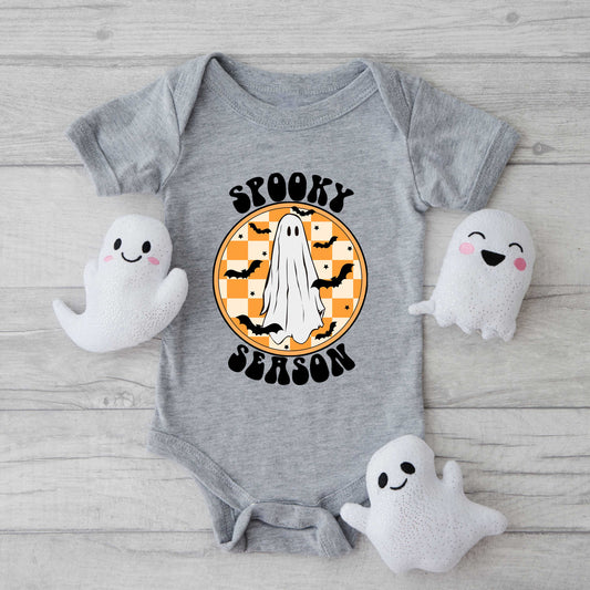 Spooky Season Checkered Ghost | Baby Graphic Short Sleeve Bodysuit