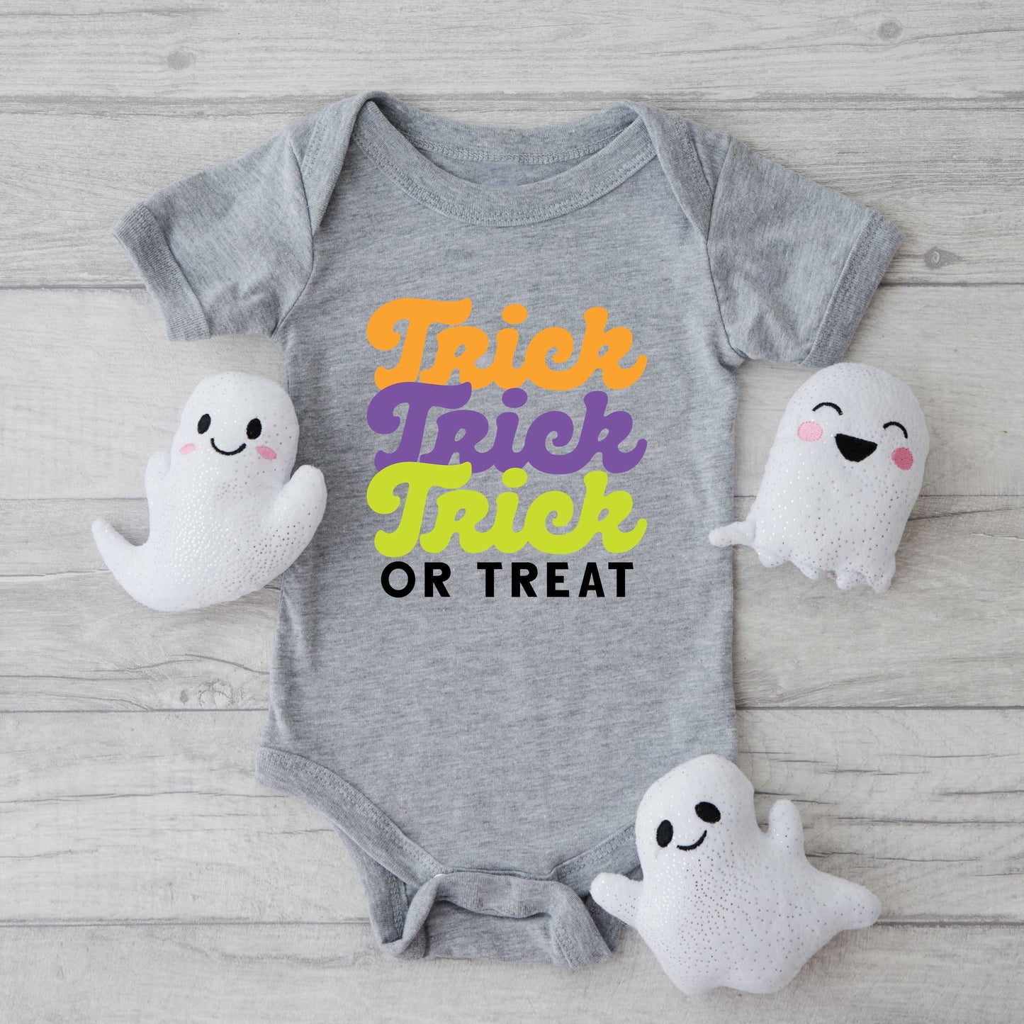 Trick Or Treat Colorful Stacked | Baby Graphic Short Sleeve Bodysuit